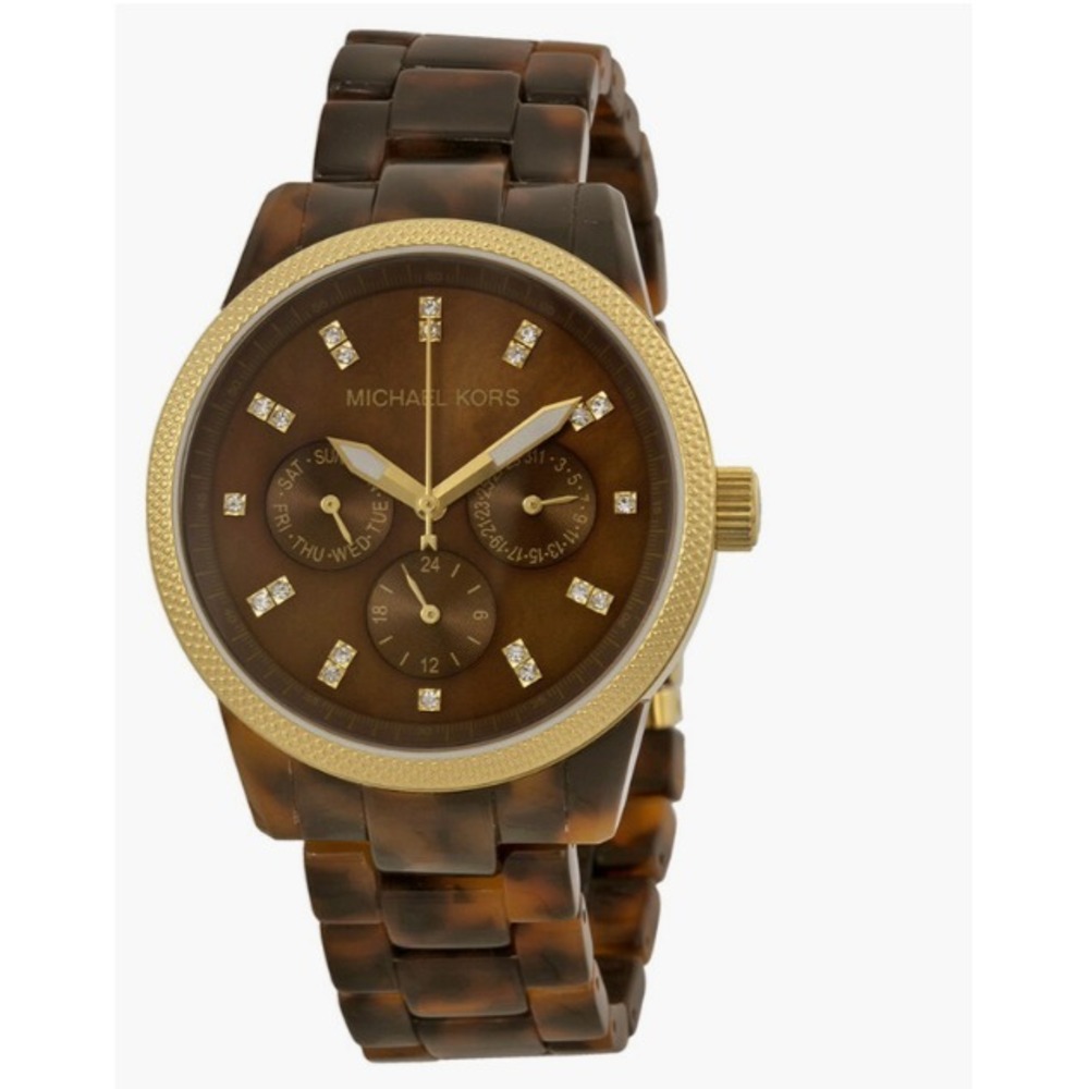 Michael Kors Watch Jet Set Tortoise Shell Ladies Brown Jewelry Swarovski Crystal